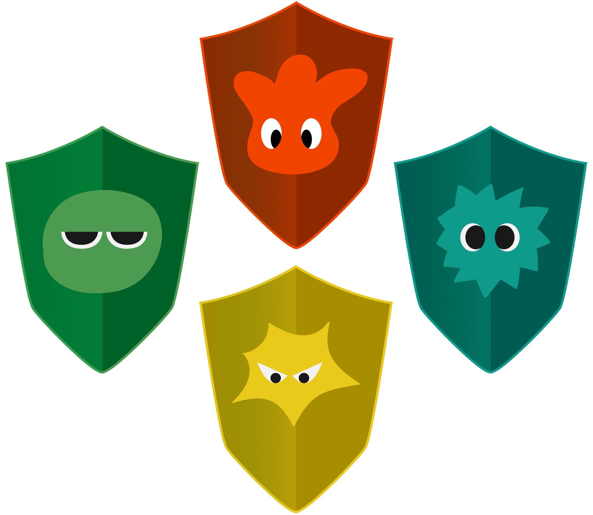 Four colored shields representing data privacy and control